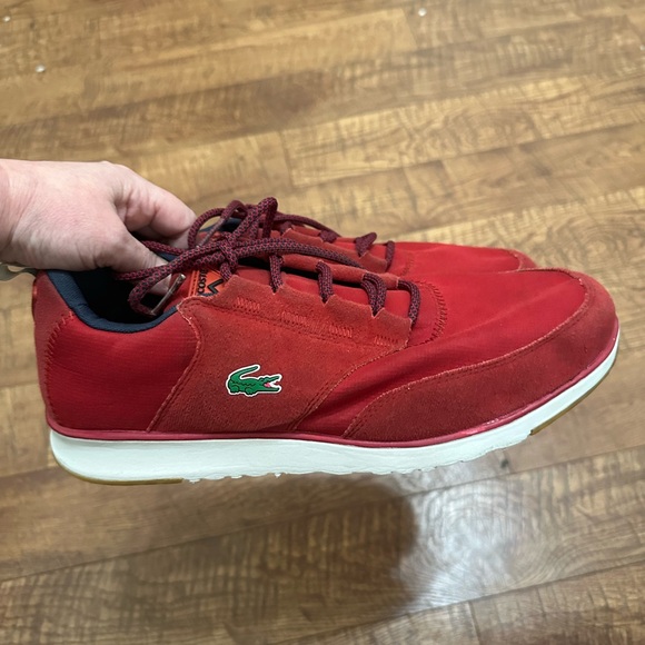Lacoste Red suede and canvas Sneakers with White Sole size 11 - Picture 7 of 9